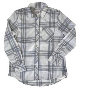Vineyard Vines Performance Relaxed Gray White Plaid Flannel Button Down top XS